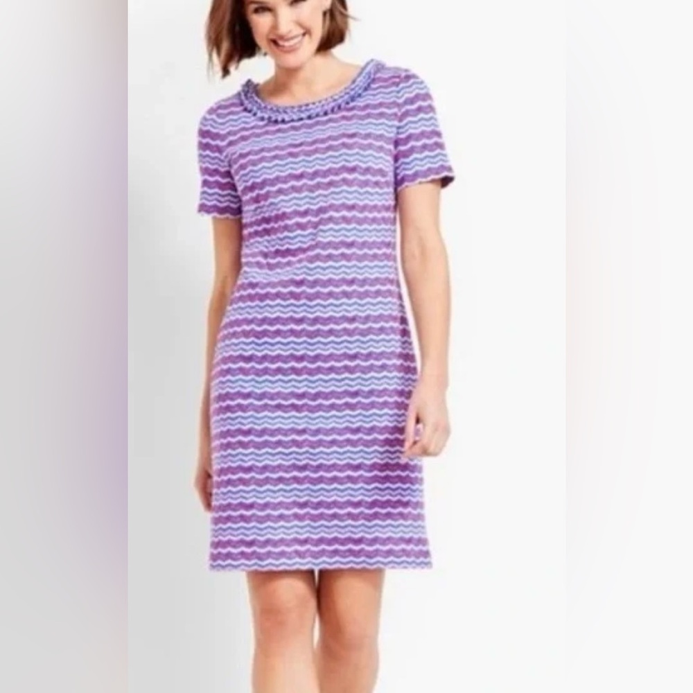 Talbots Ruffle Short Sleeve Stripe
Shift Dress Pink Blue White SZ S